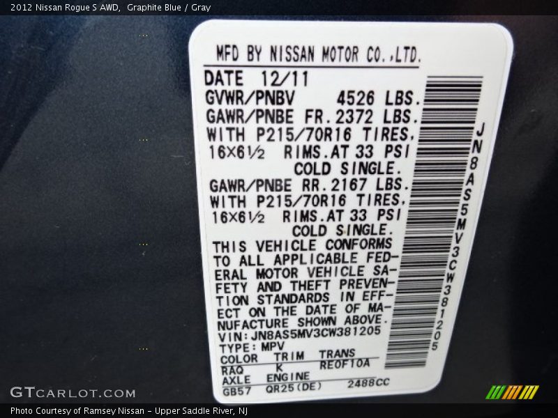 Graphite Blue / Gray 2012 Nissan Rogue S AWD