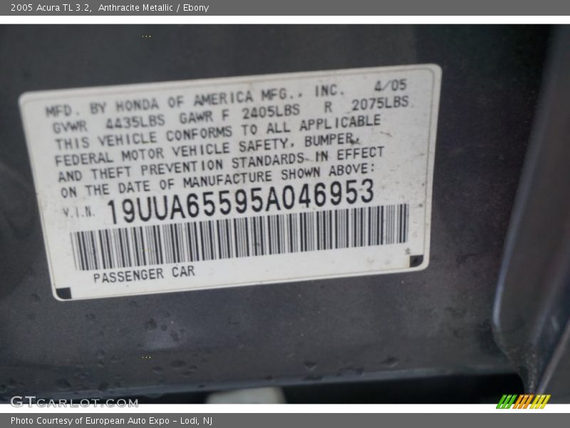 Anthracite Metallic / Ebony 2005 Acura TL 3.2