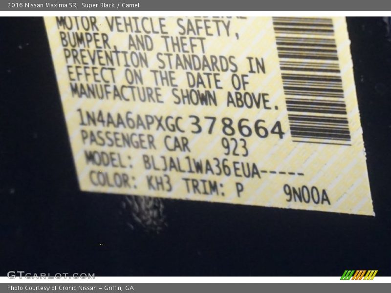 2016 Maxima SR Super Black Color Code KH3