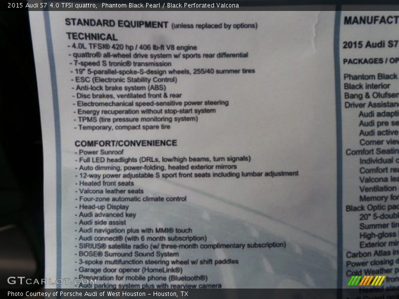 Phantom Black Pearl / Black Perforated Valcona 2015 Audi S7 4.0 TFSI quattro