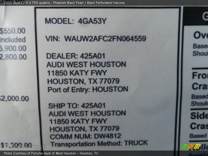 Phantom Black Pearl / Black Perforated Valcona 2015 Audi S7 4.0 TFSI quattro