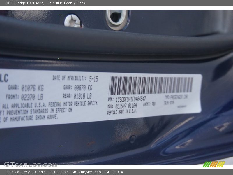 True Blue Pearl / Black 2015 Dodge Dart Aero