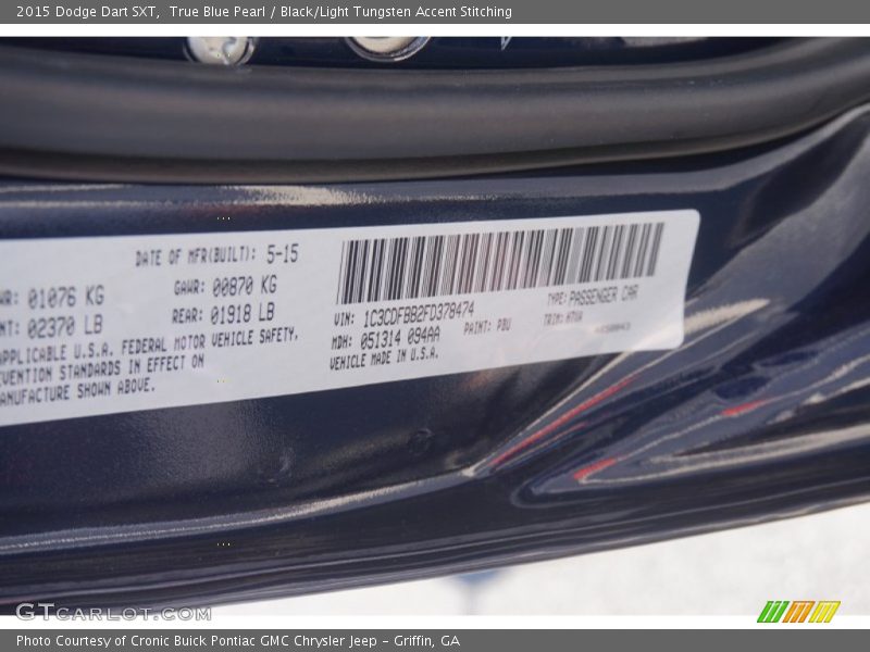 True Blue Pearl / Black/Light Tungsten Accent Stitching 2015 Dodge Dart SXT