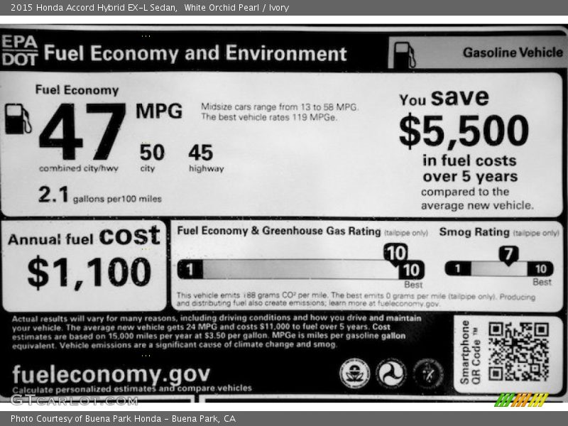 White Orchid Pearl / Ivory 2015 Honda Accord Hybrid EX-L Sedan