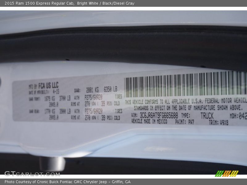 2015 1500 Express Regular Cab Bright White Color Code PW7