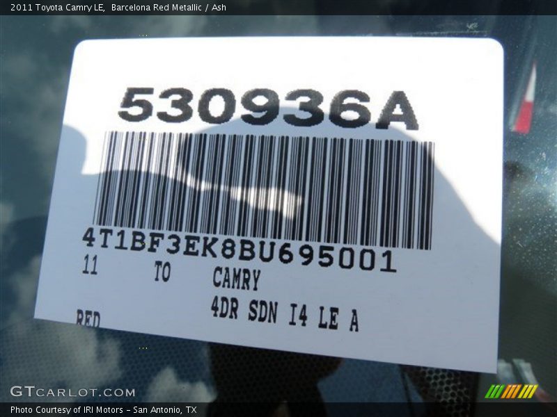 Barcelona Red Metallic / Ash 2011 Toyota Camry LE