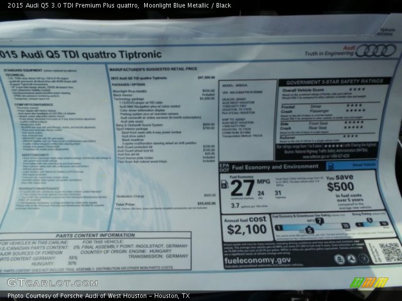 Moonlight Blue Metallic / Black 2015 Audi Q5 3.0 TDI Premium Plus quattro