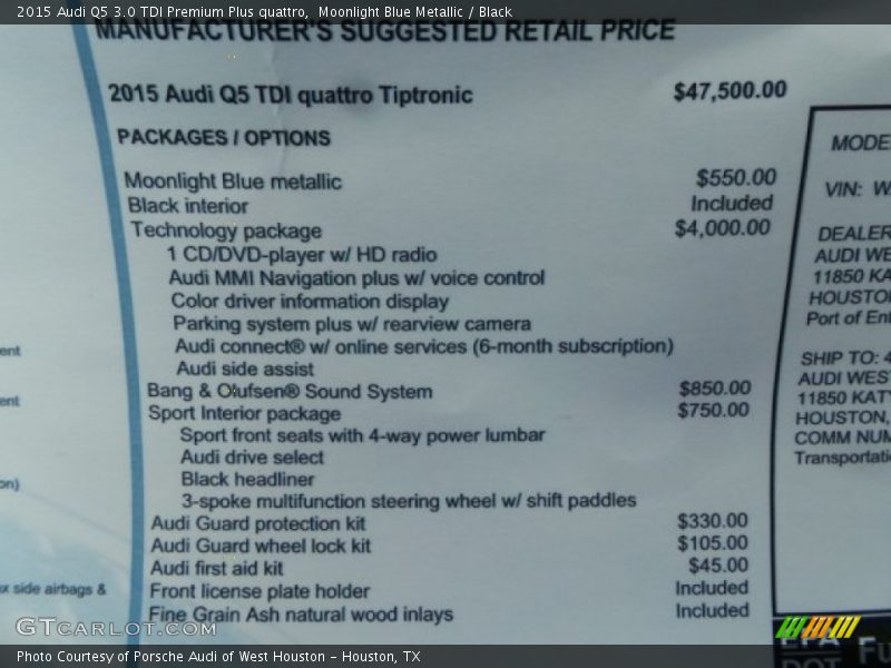 Moonlight Blue Metallic / Black 2015 Audi Q5 3.0 TDI Premium Plus quattro