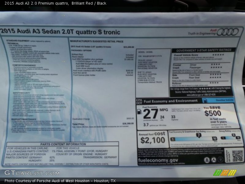 Brilliant Red / Black 2015 Audi A3 2.0 Premium quattro