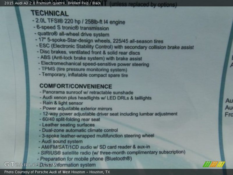 Brilliant Red / Black 2015 Audi A3 2.0 Premium quattro