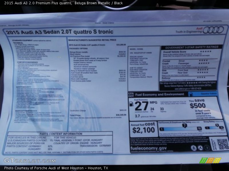 Beluga Brown Metallic / Black 2015 Audi A3 2.0 Premium Plus quattro