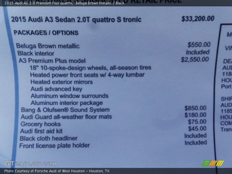 Beluga Brown Metallic / Black 2015 Audi A3 2.0 Premium Plus quattro