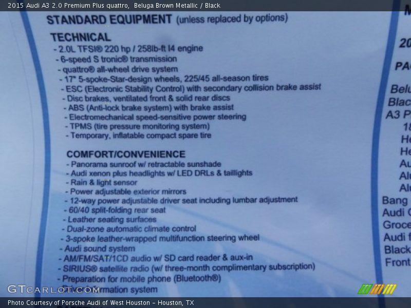 Beluga Brown Metallic / Black 2015 Audi A3 2.0 Premium Plus quattro