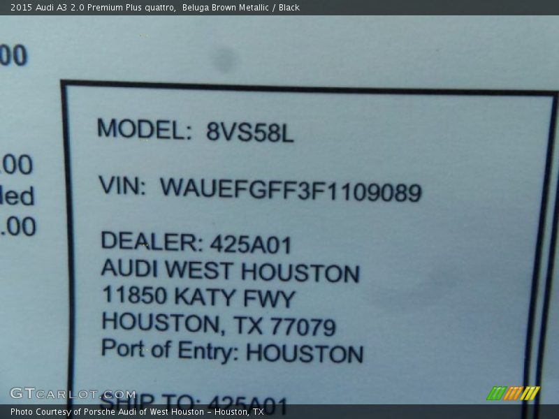 Beluga Brown Metallic / Black 2015 Audi A3 2.0 Premium Plus quattro