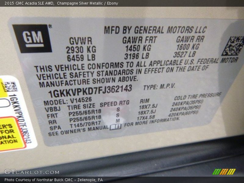 Champagne Silver Metallic / Ebony 2015 GMC Acadia SLE AWD
