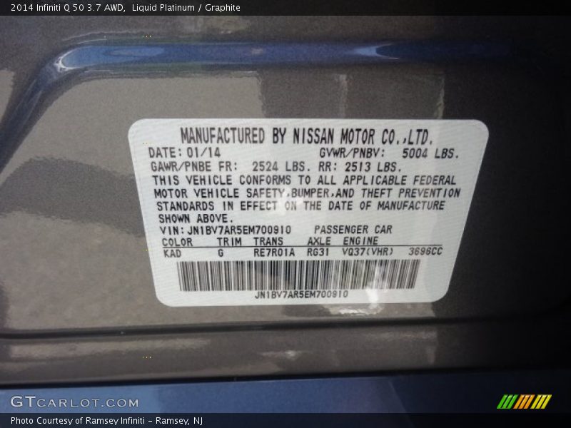 Liquid Platinum / Graphite 2014 Infiniti Q 50 3.7 AWD