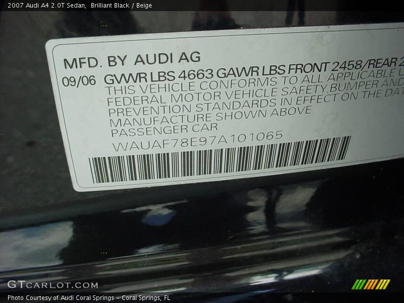 Brilliant Black / Beige 2007 Audi A4 2.0T Sedan