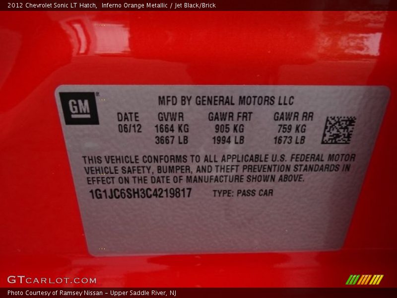 Inferno Orange Metallic / Jet Black/Brick 2012 Chevrolet Sonic LT Hatch