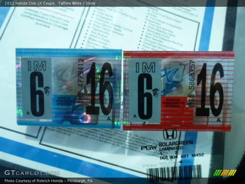 Taffeta White / Stone 2012 Honda Civic LX Coupe