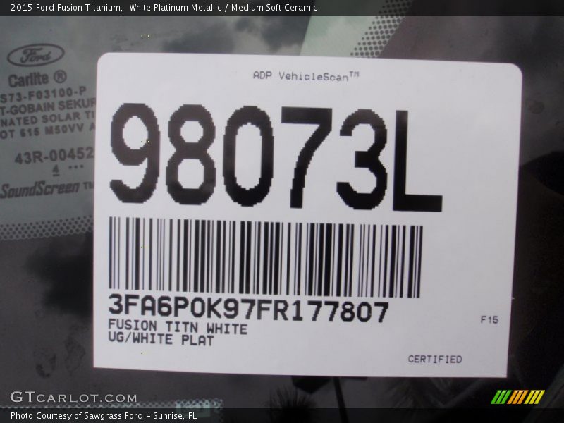 White Platinum Metallic / Medium Soft Ceramic 2015 Ford Fusion Titanium