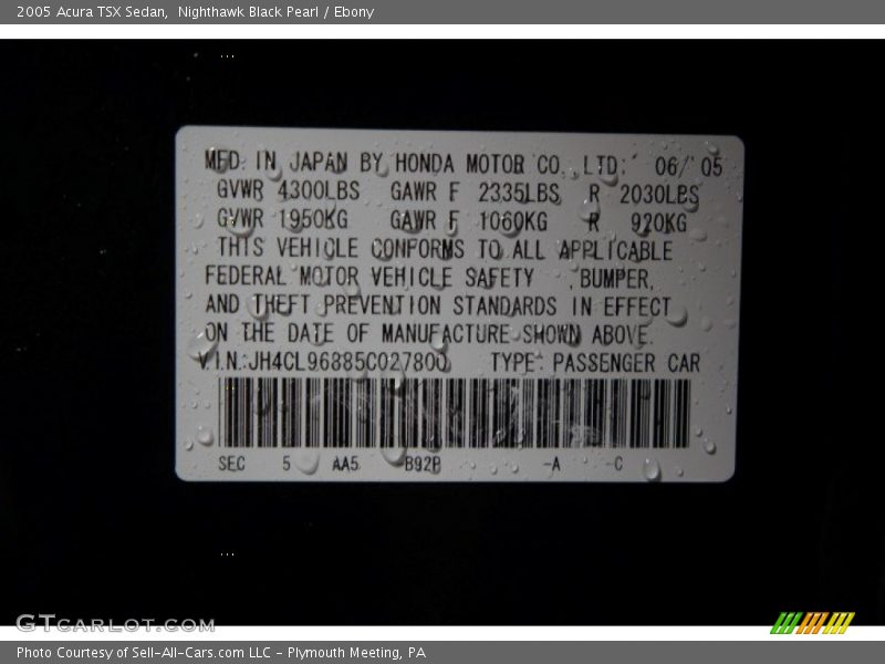 Nighthawk Black Pearl / Ebony 2005 Acura TSX Sedan