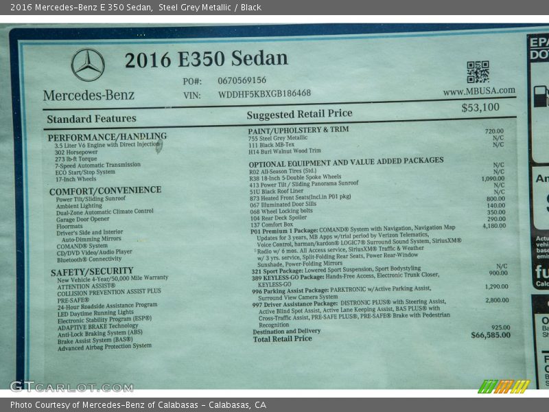 Steel Grey Metallic / Black 2016 Mercedes-Benz E 350 Sedan