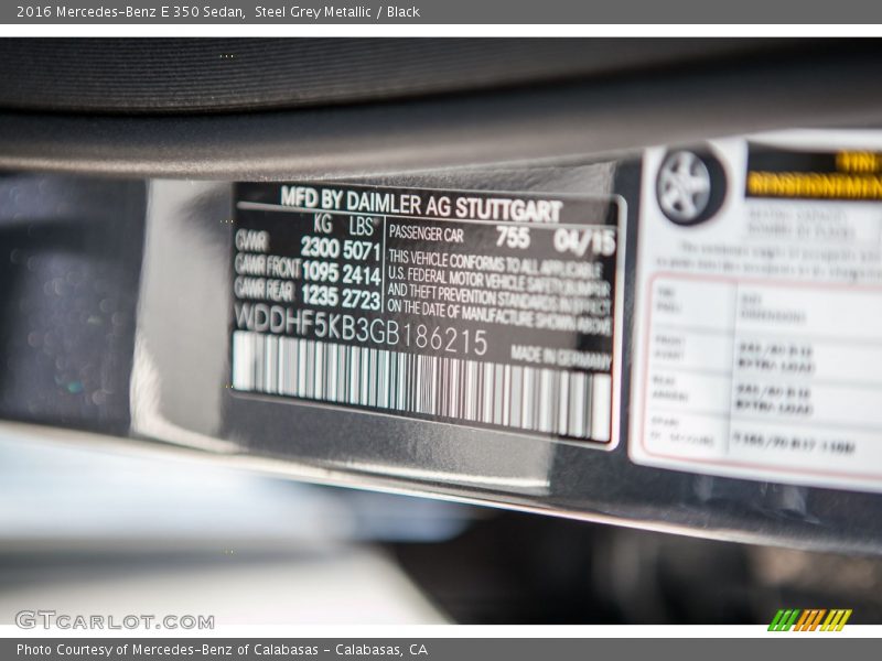 Steel Grey Metallic / Black 2016 Mercedes-Benz E 350 Sedan