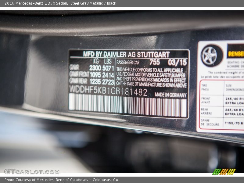 Steel Grey Metallic / Black 2016 Mercedes-Benz E 350 Sedan