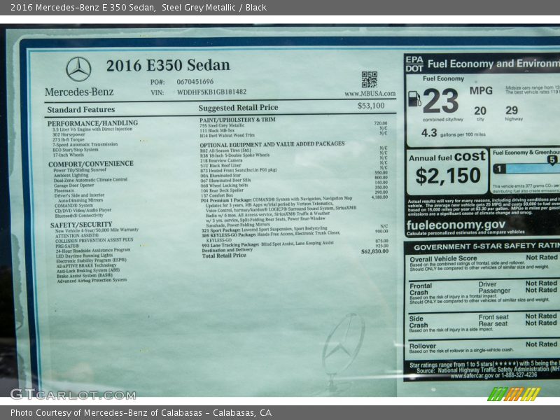 Steel Grey Metallic / Black 2016 Mercedes-Benz E 350 Sedan