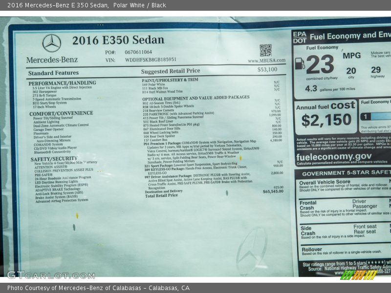 Polar White / Black 2016 Mercedes-Benz E 350 Sedan