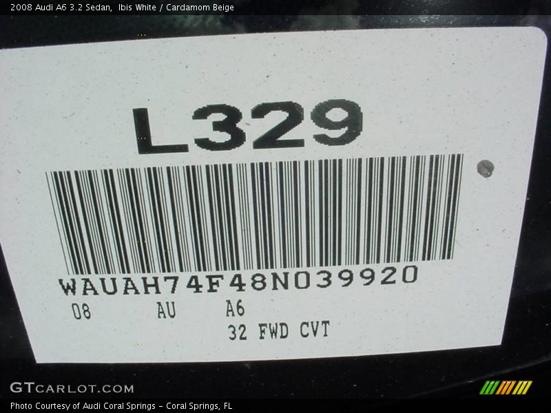 Ibis White / Cardamom Beige 2008 Audi A6 3.2 Sedan