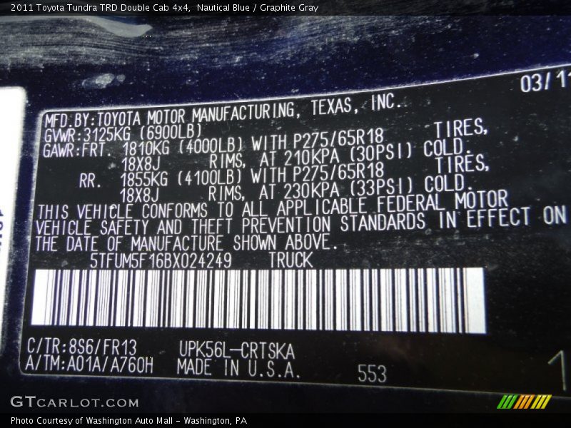 Nautical Blue / Graphite Gray 2011 Toyota Tundra TRD Double Cab 4x4