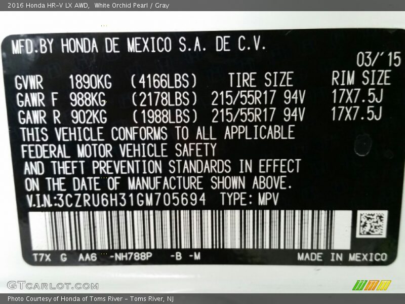 White Orchid Pearl / Gray 2016 Honda HR-V LX AWD