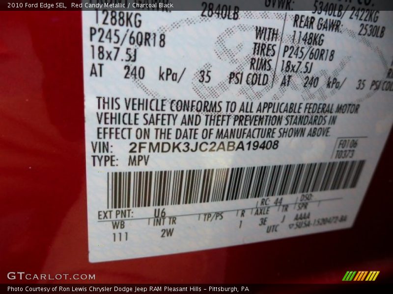 Red Candy Metallic / Charcoal Black 2010 Ford Edge SEL