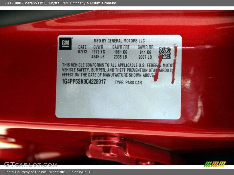 Crystal Red Tintcoat / Medium Titanium 2012 Buick Verano FWD