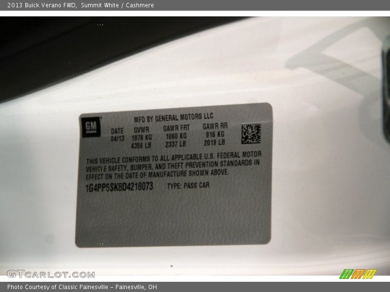 Summit White / Cashmere 2013 Buick Verano FWD