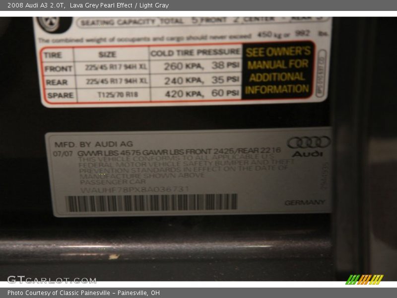 Lava Grey Pearl Effect / Light Gray 2008 Audi A3 2.0T