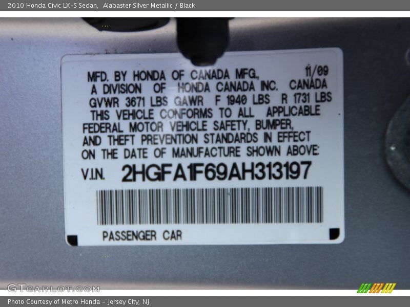Alabaster Silver Metallic / Black 2010 Honda Civic LX-S Sedan
