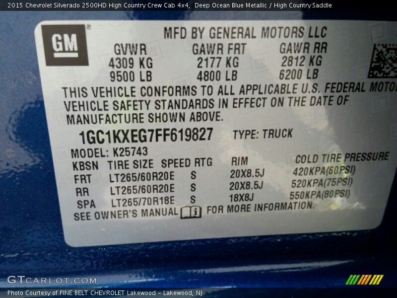 Deep Ocean Blue Metallic / High Country Saddle 2015 Chevrolet Silverado 2500HD High Country Crew Cab 4x4