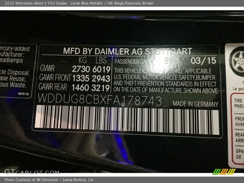Lunar Blue Metallic / Silk Beige/Espresso Brown 2015 Mercedes-Benz S 550 Sedan
