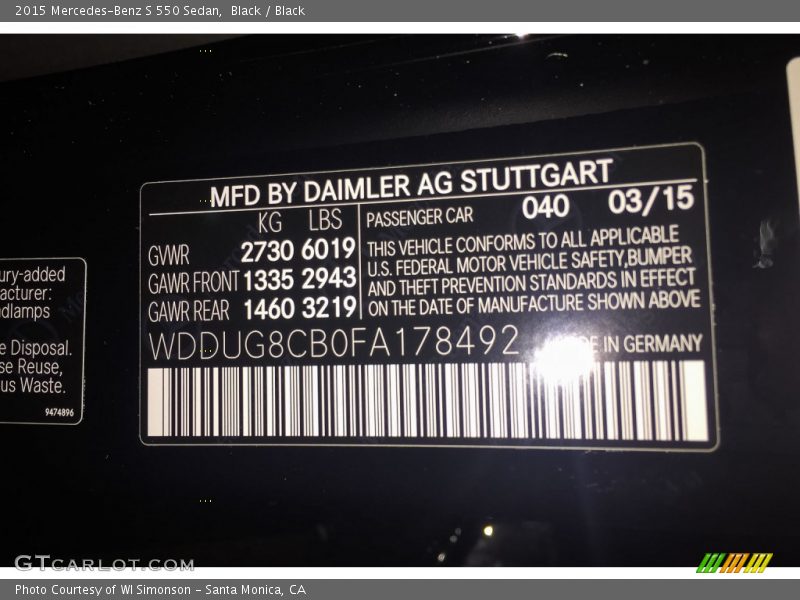 Black / Black 2015 Mercedes-Benz S 550 Sedan