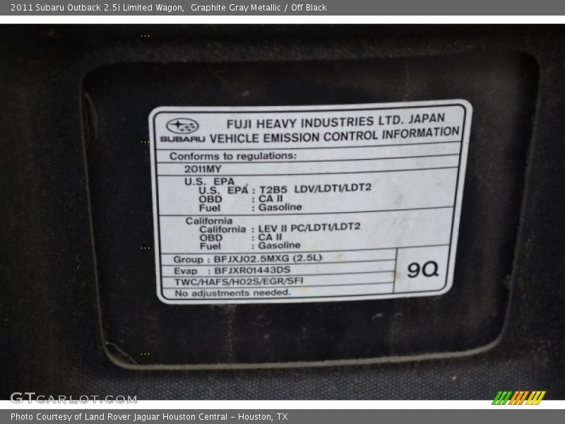 Graphite Gray Metallic / Off Black 2011 Subaru Outback 2.5i Limited Wagon