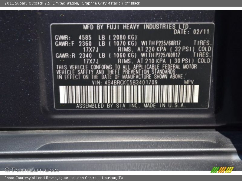 Graphite Gray Metallic / Off Black 2011 Subaru Outback 2.5i Limited Wagon