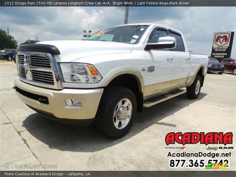 Bright White / Light Pebble Beige/Bark Brown 2012 Dodge Ram 2500 HD Laramie Longhorn Crew Cab 4x4
