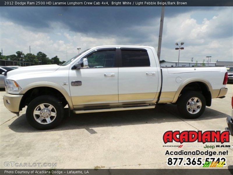 Bright White / Light Pebble Beige/Bark Brown 2012 Dodge Ram 2500 HD Laramie Longhorn Crew Cab 4x4
