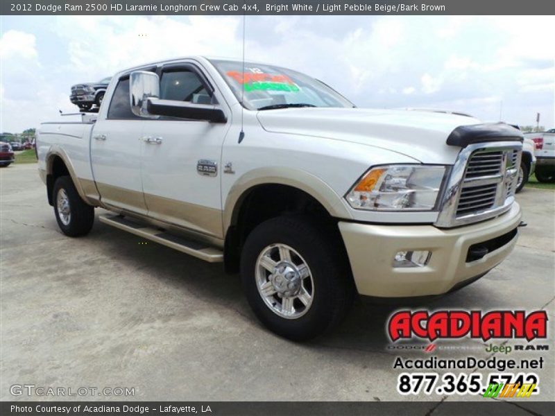 Bright White / Light Pebble Beige/Bark Brown 2012 Dodge Ram 2500 HD Laramie Longhorn Crew Cab 4x4