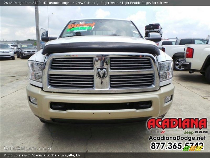 Bright White / Light Pebble Beige/Bark Brown 2012 Dodge Ram 2500 HD Laramie Longhorn Crew Cab 4x4