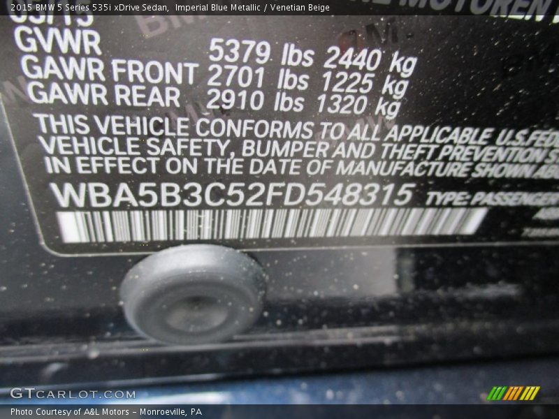 Imperial Blue Metallic / Venetian Beige 2015 BMW 5 Series 535i xDrive Sedan