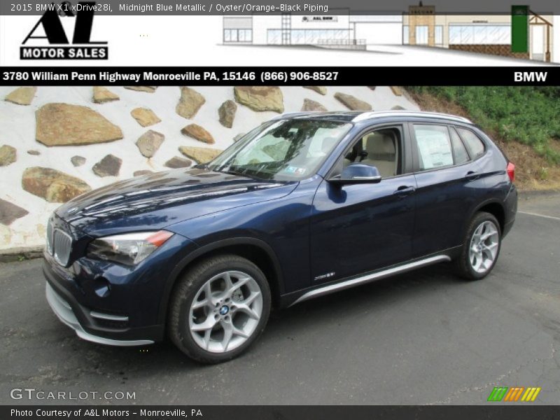 Midnight Blue Metallic / Oyster/Orange-Black Piping 2015 BMW X1 xDrive28i