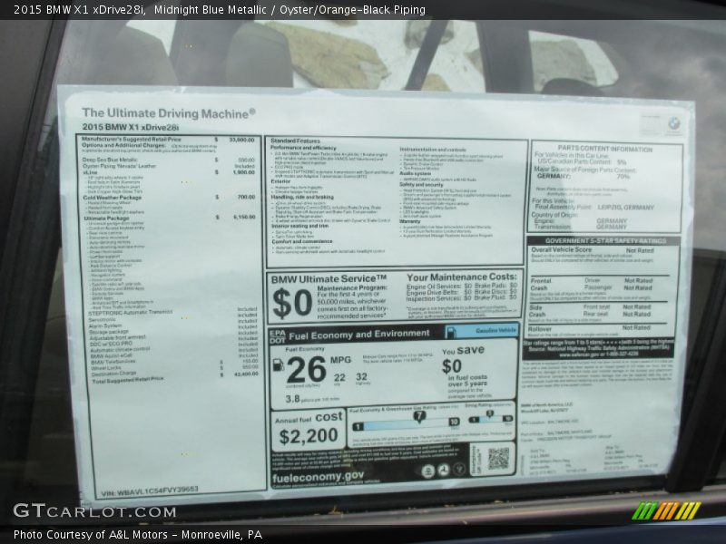 Midnight Blue Metallic / Oyster/Orange-Black Piping 2015 BMW X1 xDrive28i